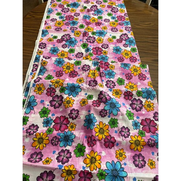 Hancock Fabrics pink with multi colored flowers fabric - Picture 1 of 3